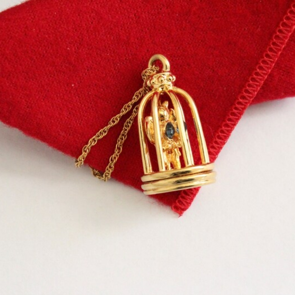 Vintage Deidre Hall long birdcage necklace